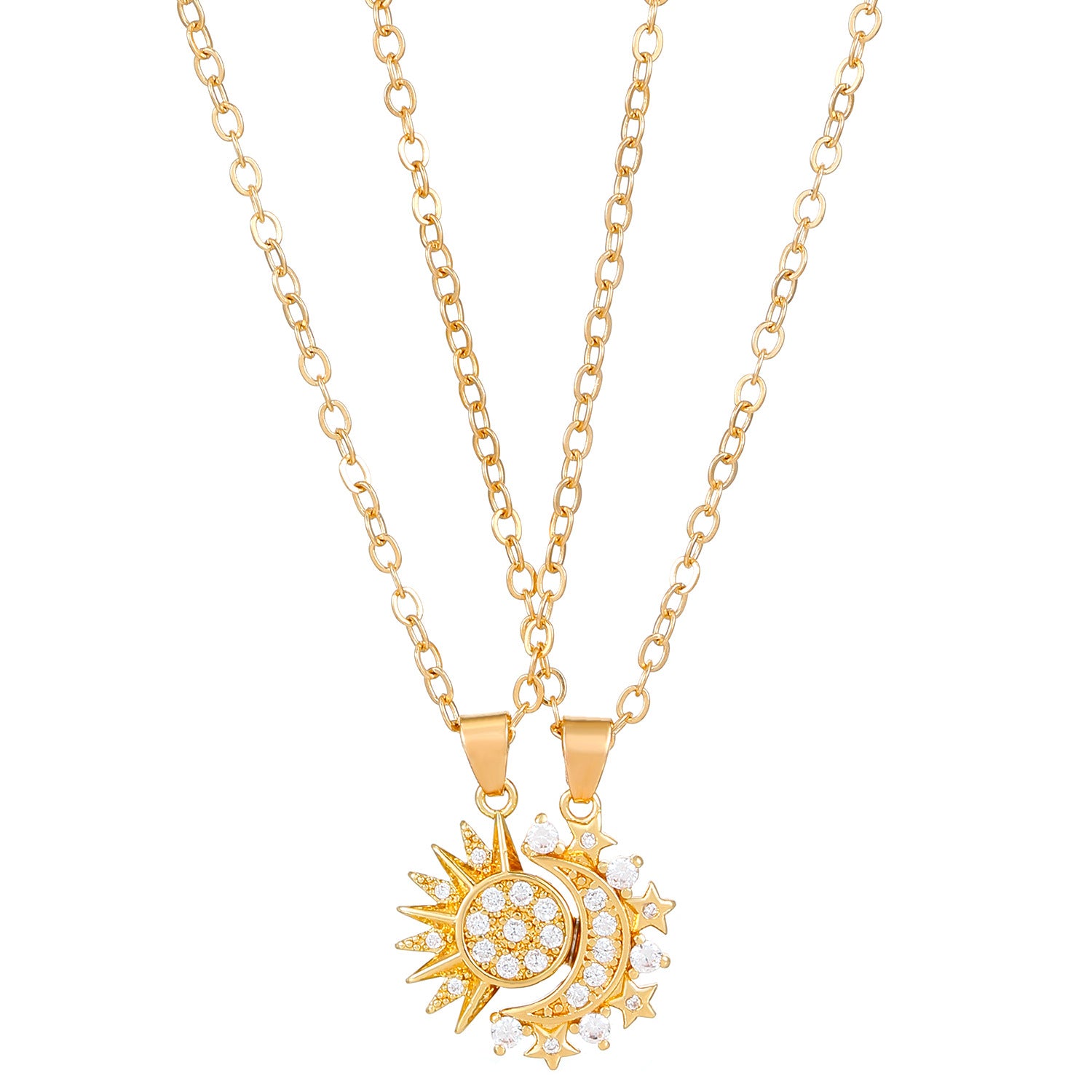 Gold sun and moon magnetic pendant pair