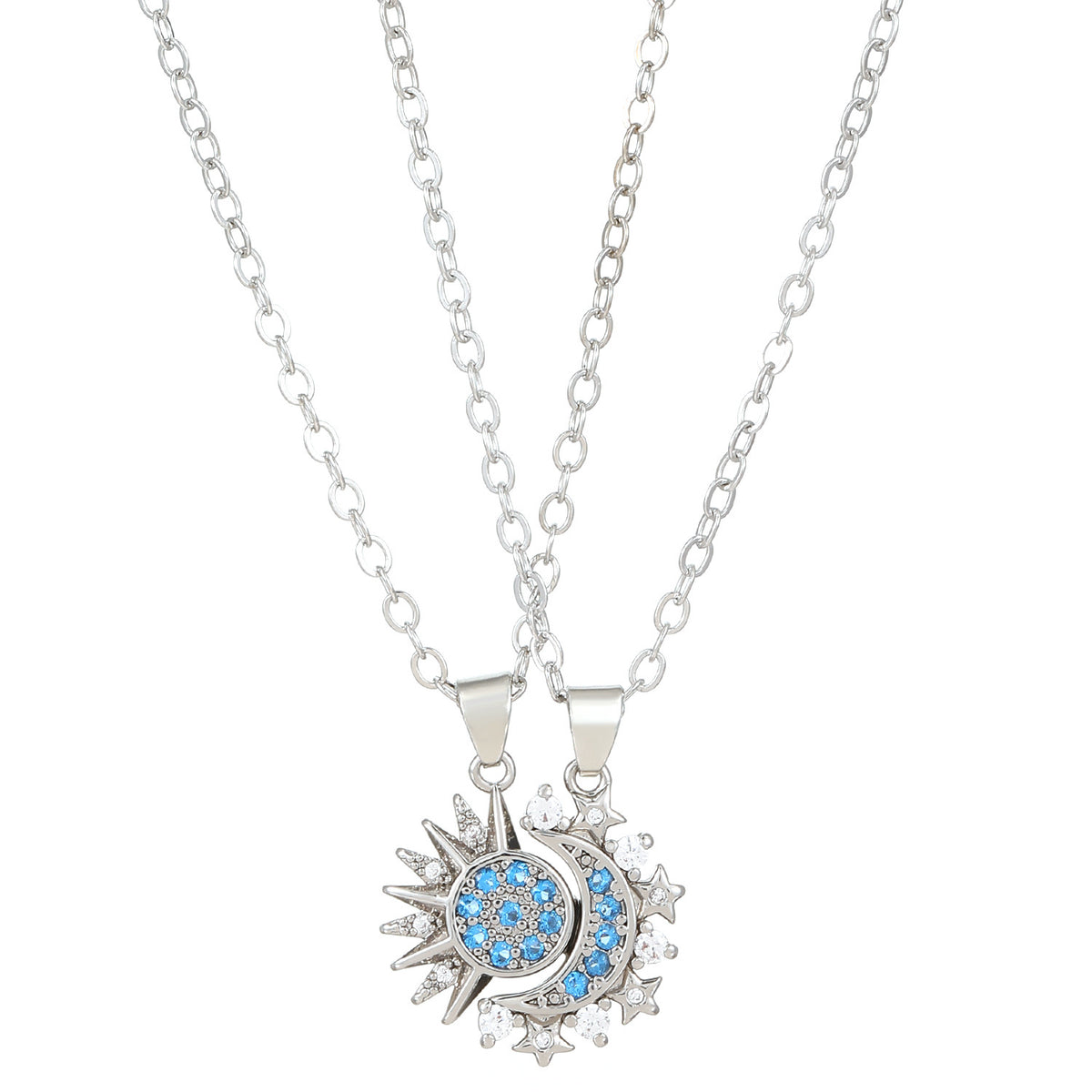 Silver sun and moon magnetic pendant pair