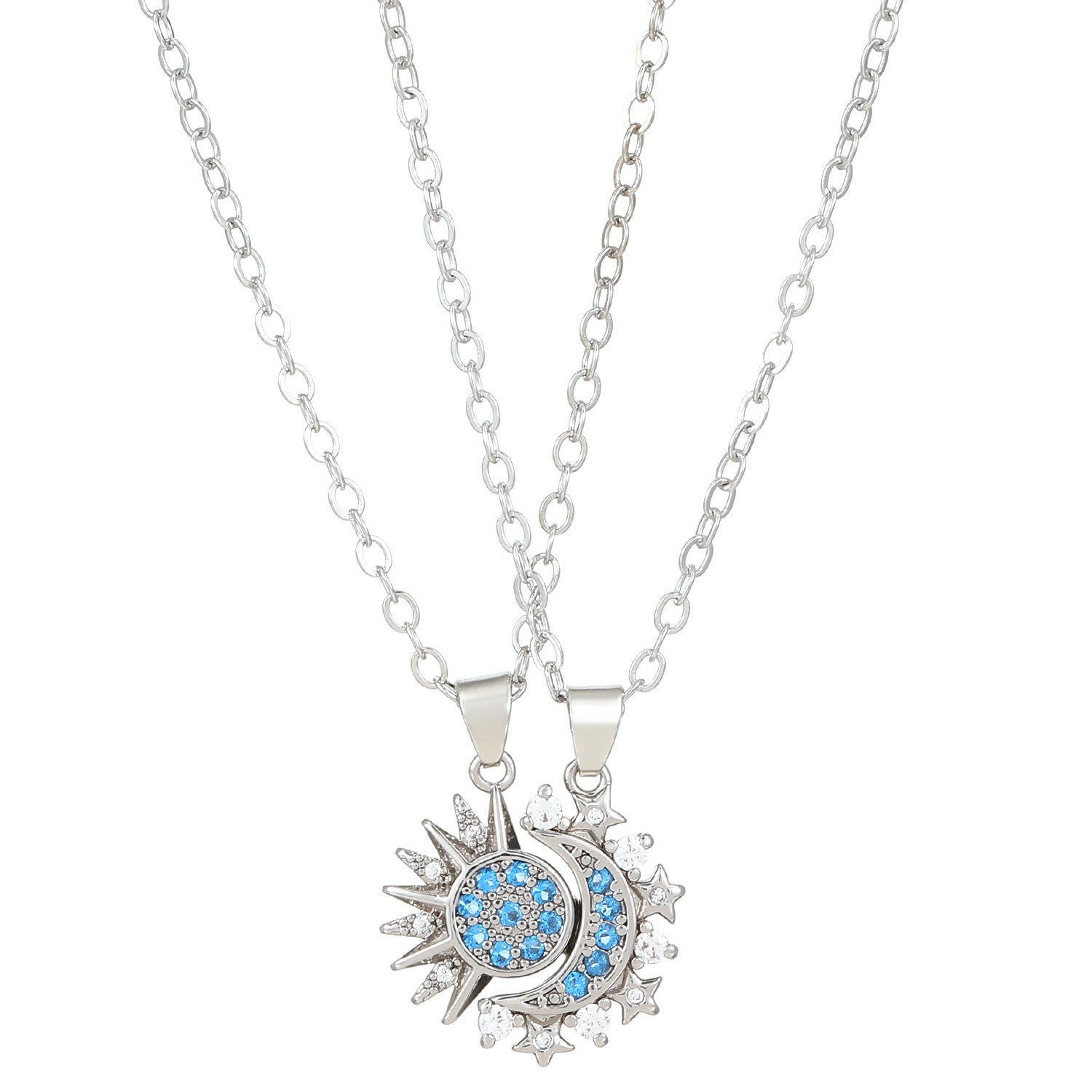 Silver sun and moon magnetic pendant pair