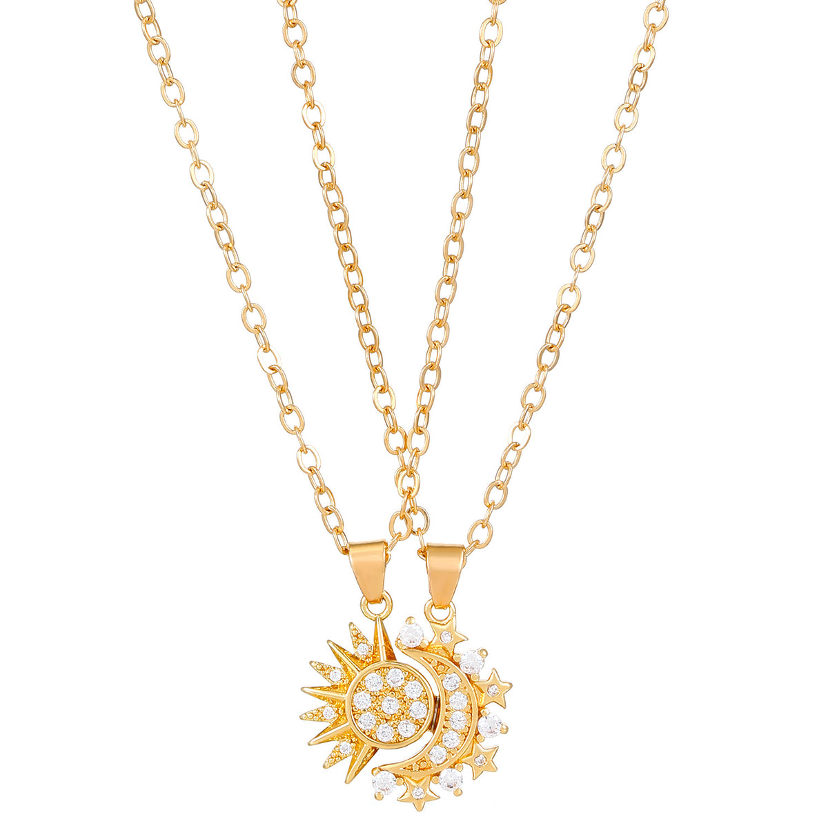 Gold sun and moon magnetic pendant pair