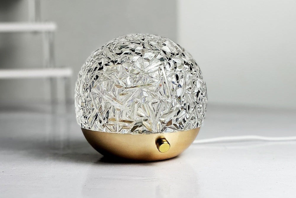 Textured acrylic sphere of the water ripple lamp, unlit